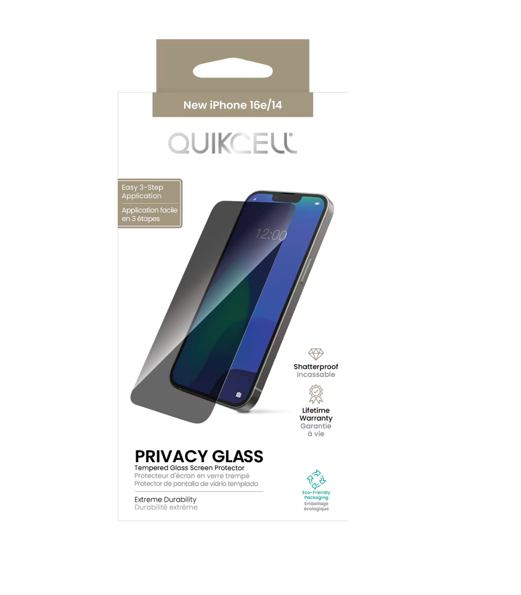 Apple iPhone 13, Apple iPhone 14, Apple iPhone 16e - Privacy Tempered Glass Screen Protector